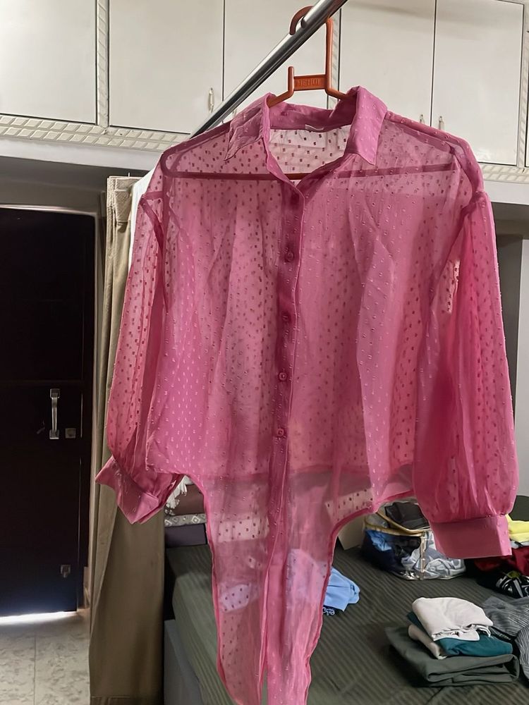 Sheer Pink Blouse with Heart Details