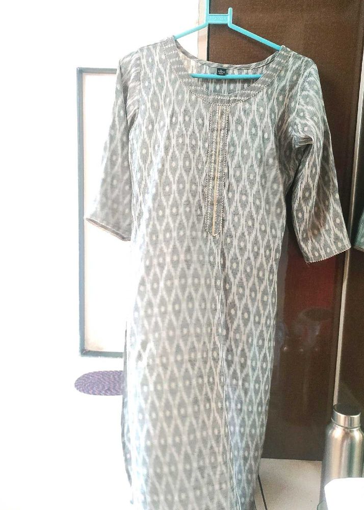 Classic Grey Geometric Print Kurta