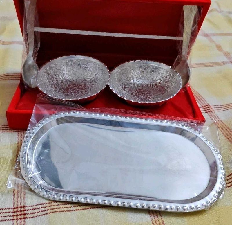 Exquisite German Silver Bowls and Tray Set