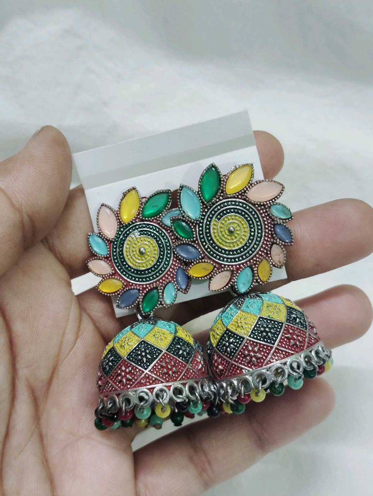 Boho Multicolored Jhumka Earrings