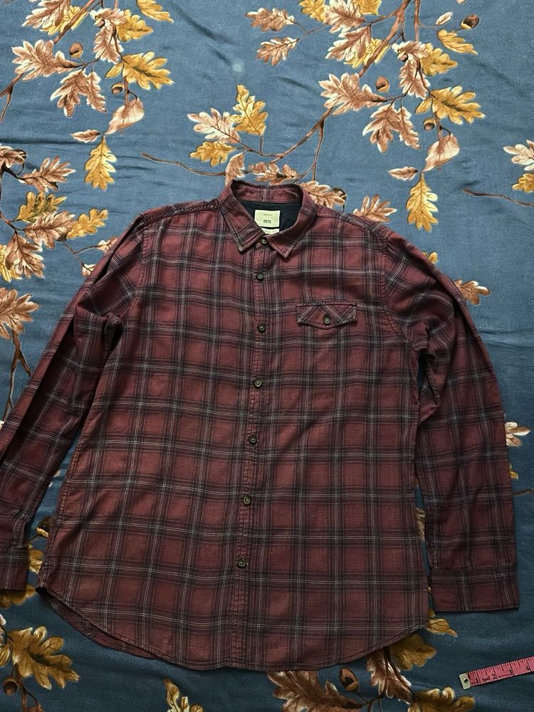 Men's Burgundy Plaid Flannel Shirt