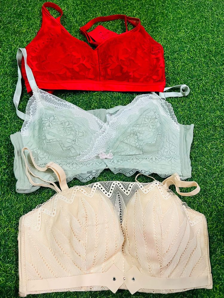 34 size padded Comfortable Lace Bras - Pack of 3
