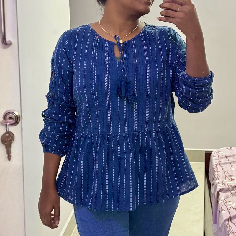 Blue Striped Peplum Kurta Top