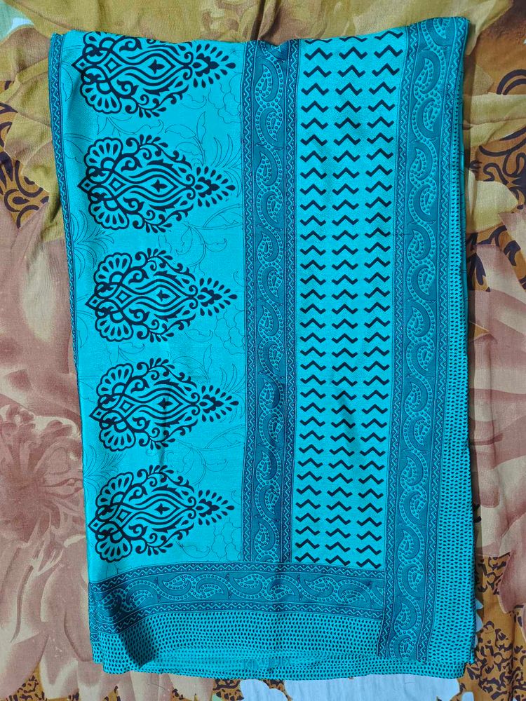 Teal Saree with Black Block Print