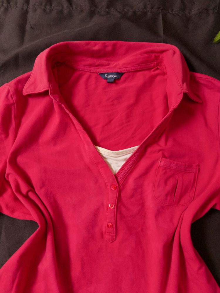 Pink Polo Neck T-Shirt
