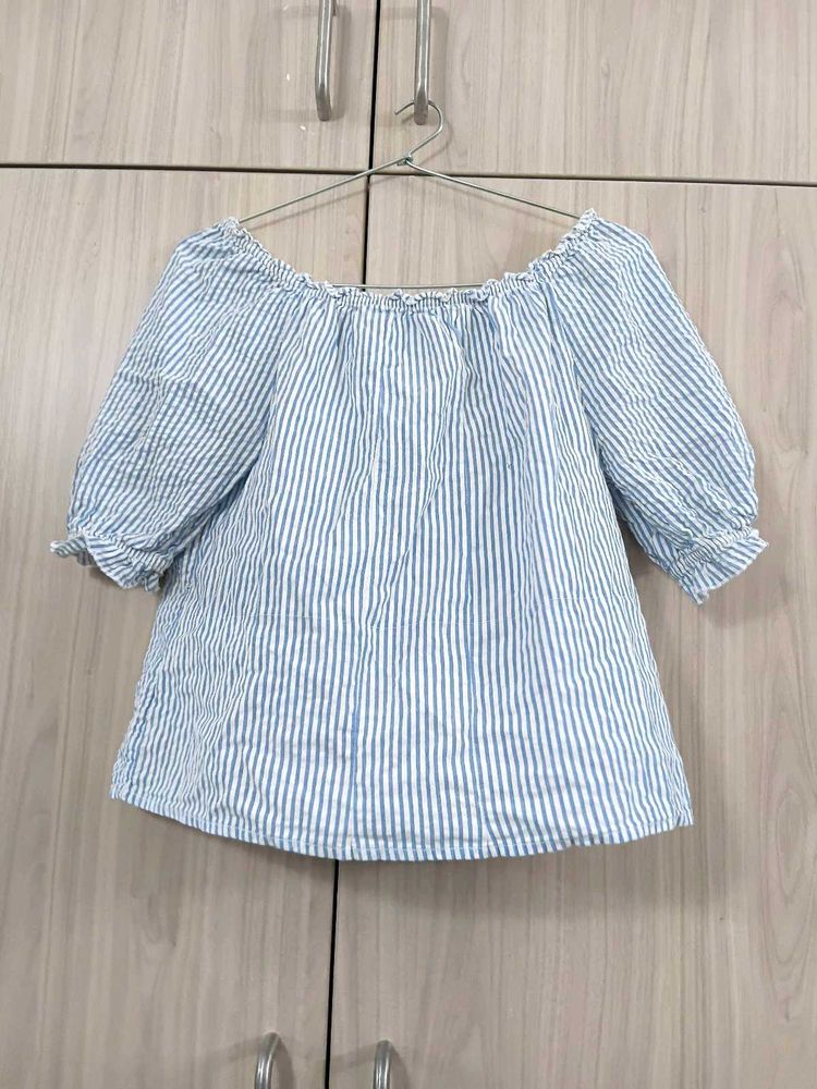 Blue &amp; White Striped Off-Shoulder Top