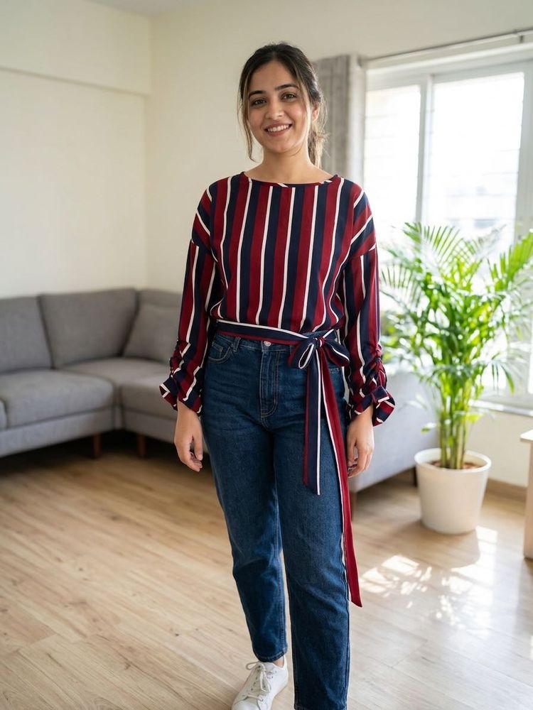 Striped Long Sleeve Top with Belt