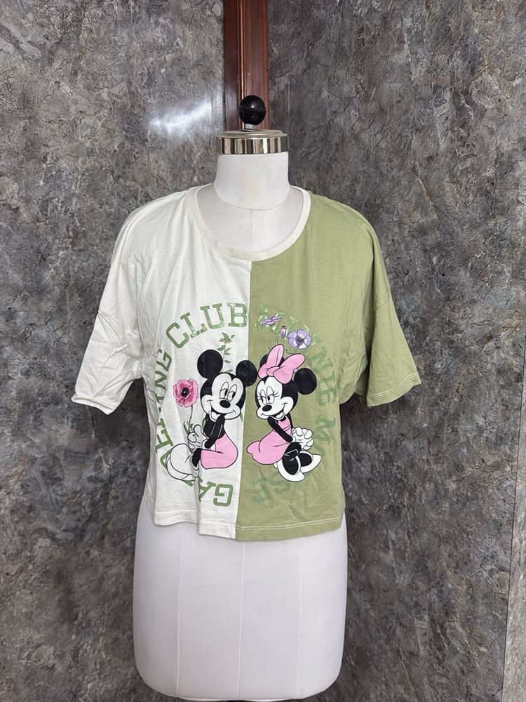 Cute Mickey &amp; Minnie Color Block T-Shirt