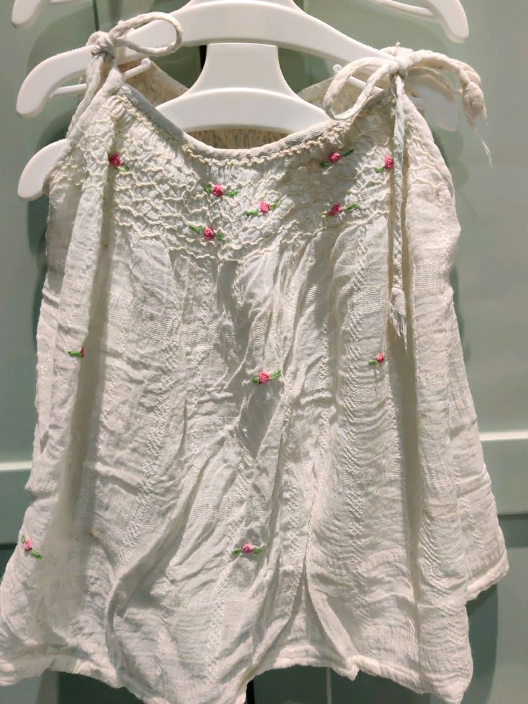 Hand Smoked ,Hand Embroidered Shoulder Tie Frock