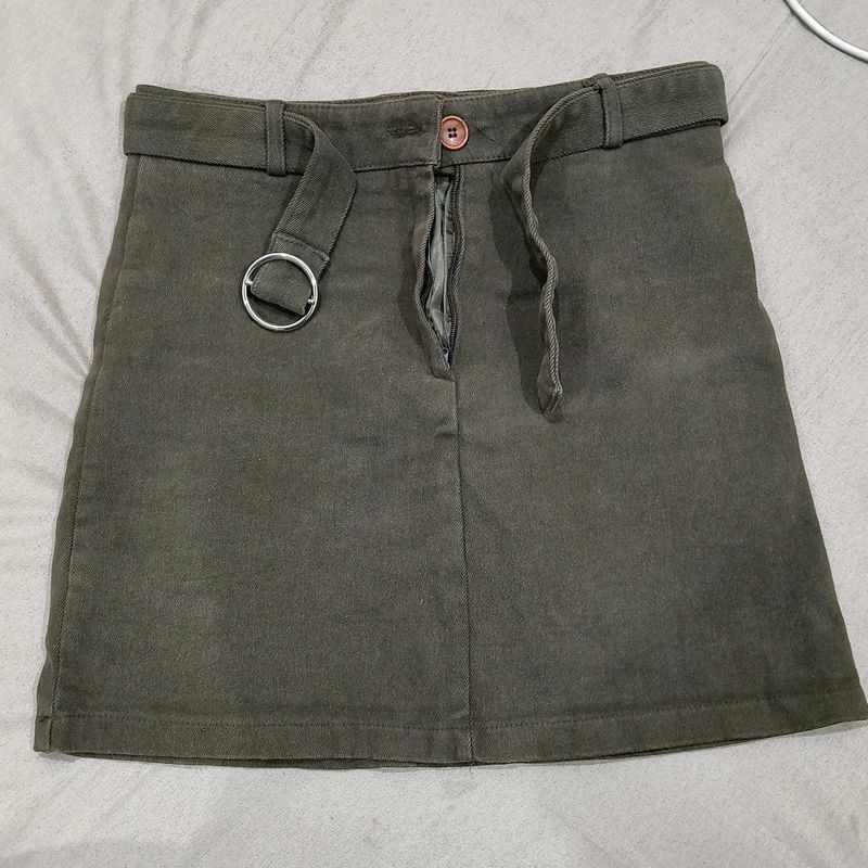 Olive Green Belted Mini Skirt