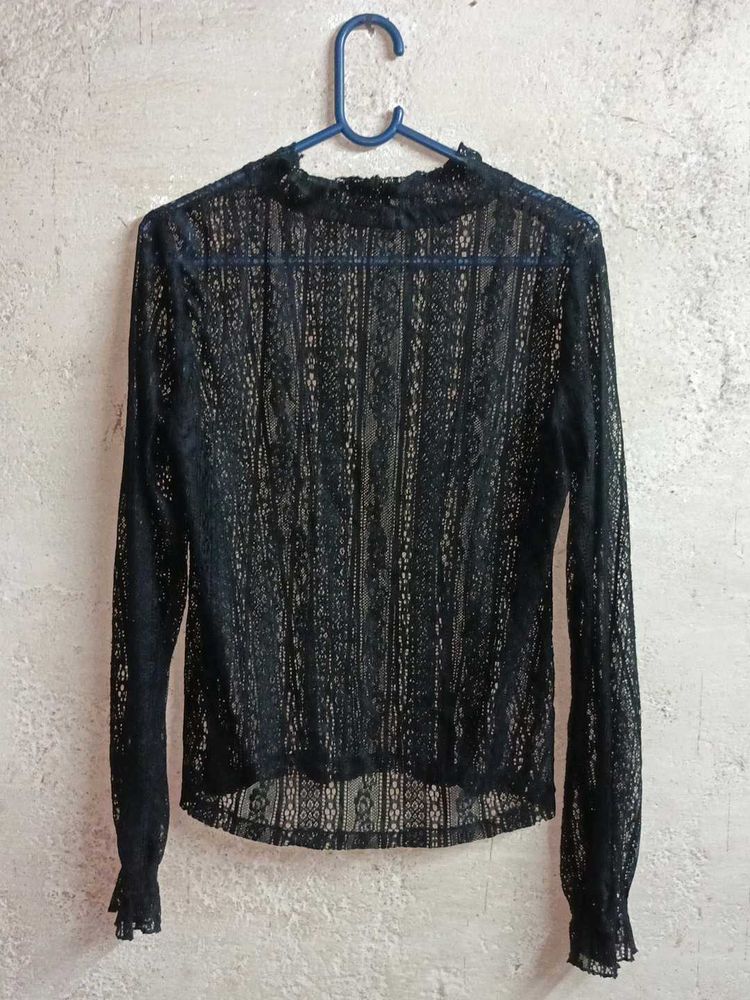 Sheer Black Lace Long Sleeve Top