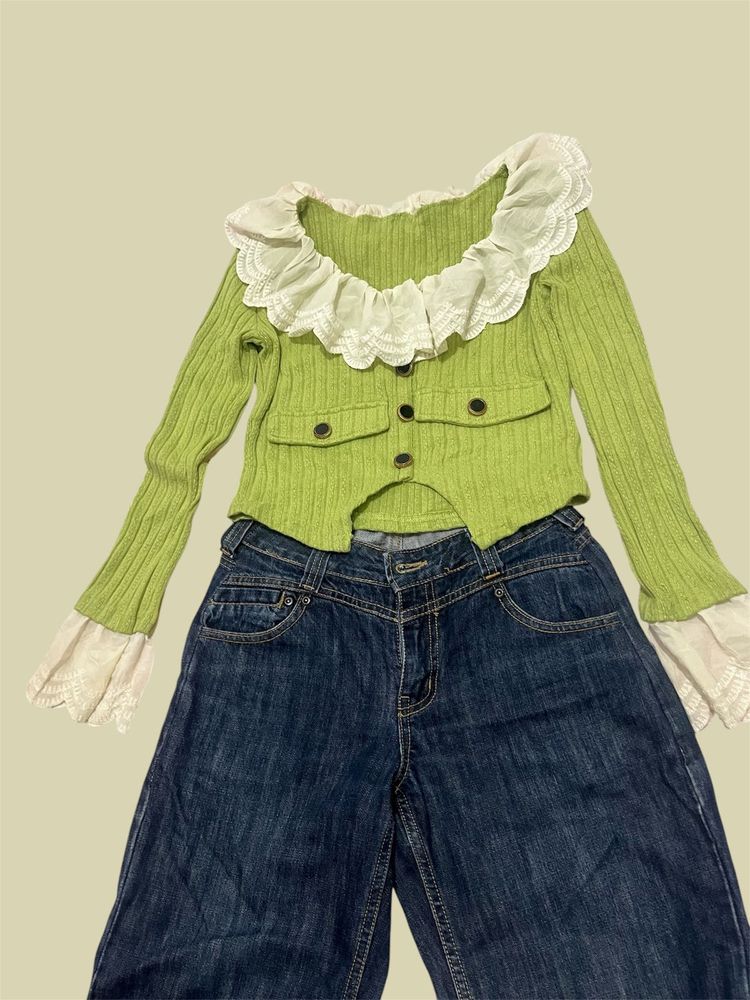 Green tops with laces