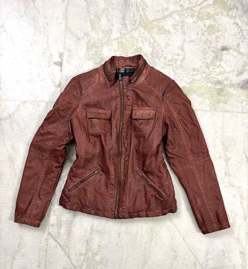 Dark Brick Red Leather Moto Jacket
