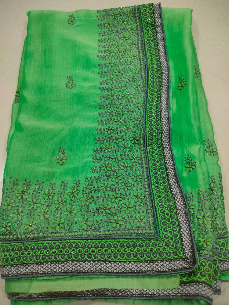 Vibrant Green Embroidered Saree