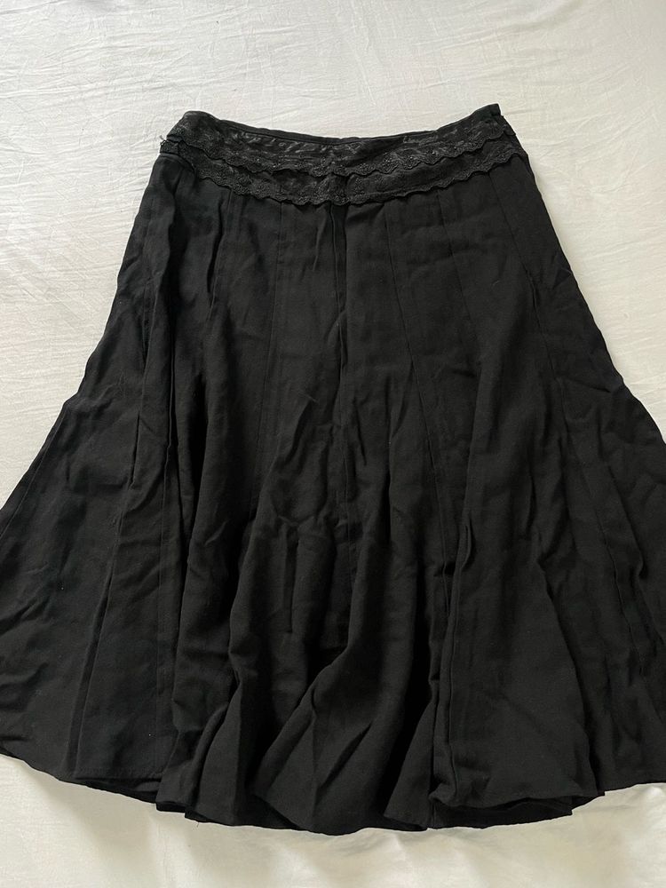Black Lace Trimmed Midi Skirt