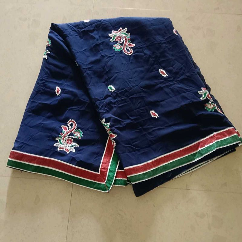 Elegant Navy Blue Embroidered Saree