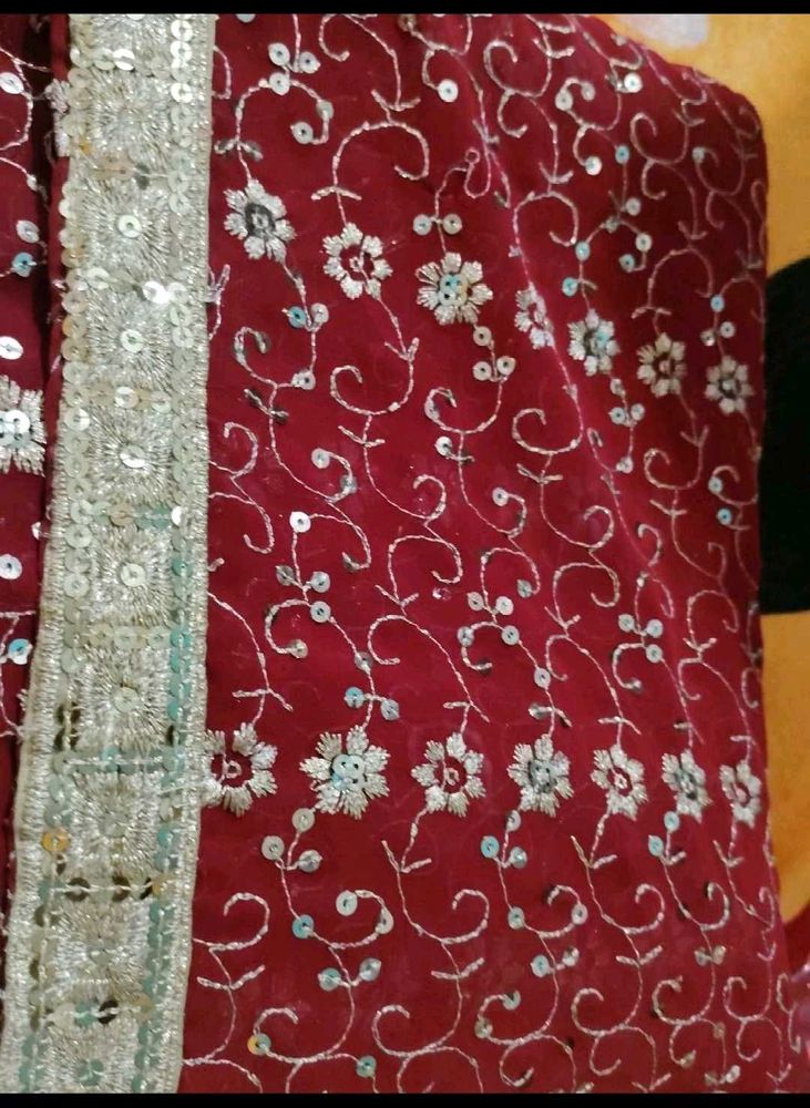 Embroidered Red Saree with Sequins