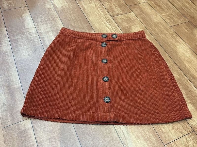 Rust Corduroy Button-Front Skirt