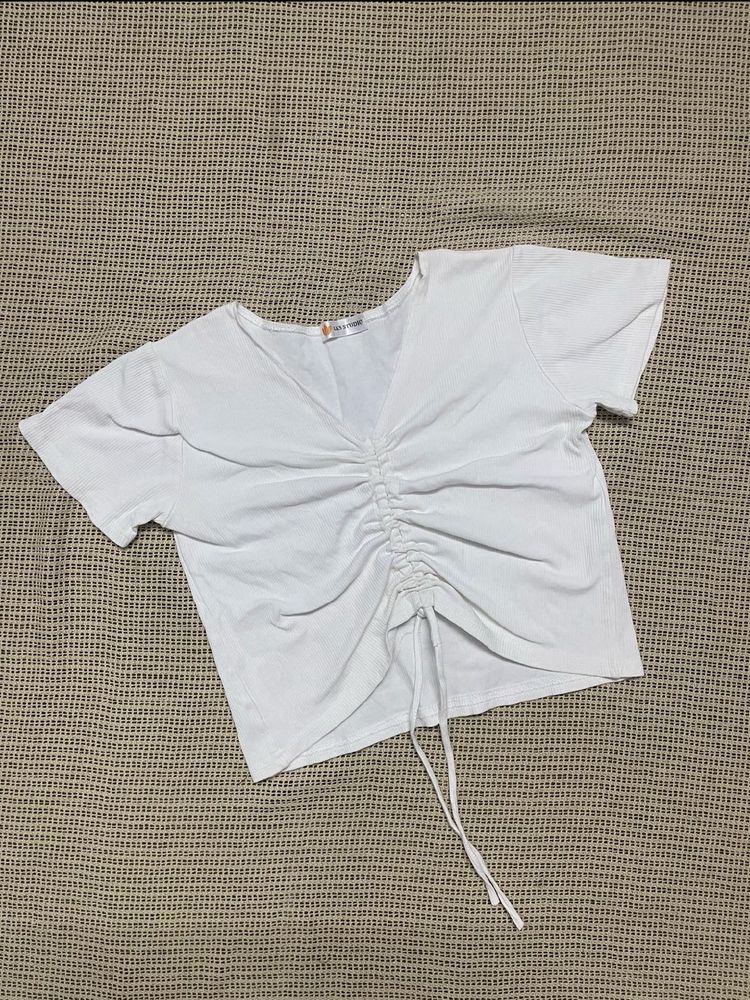 White Cinched Front Top