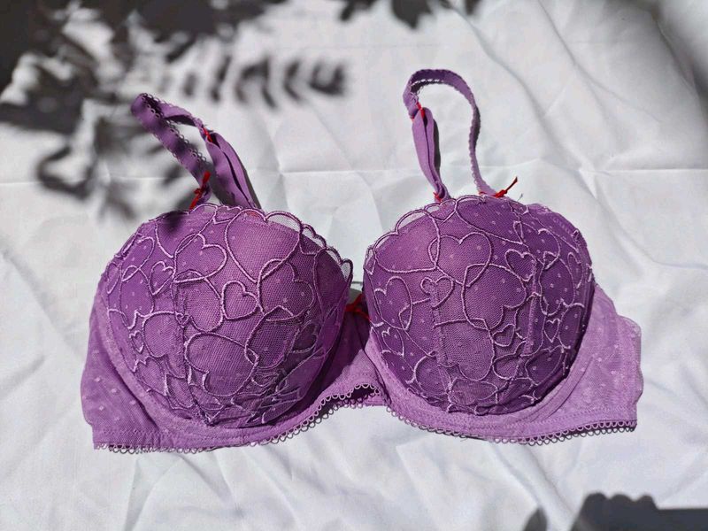 Purple Heart Print Bra
