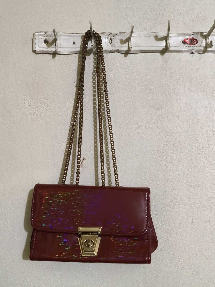 Chic Burgundy Holographic Clutch