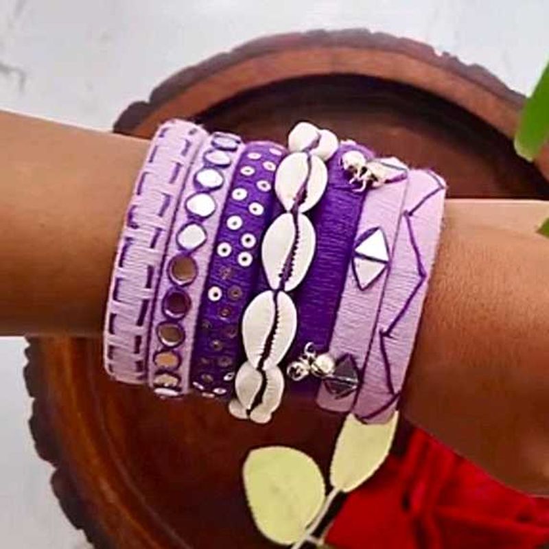 Boho Chic Purple Shell Bangles Set💜