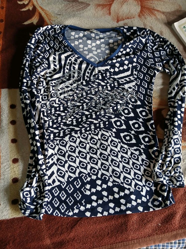Boho Print Long Sleeve V-Neck Top