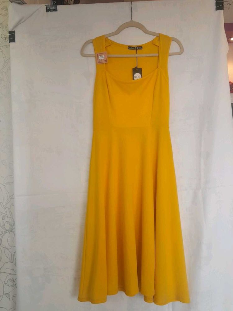 Vibrant Yellow Square Neck Dress