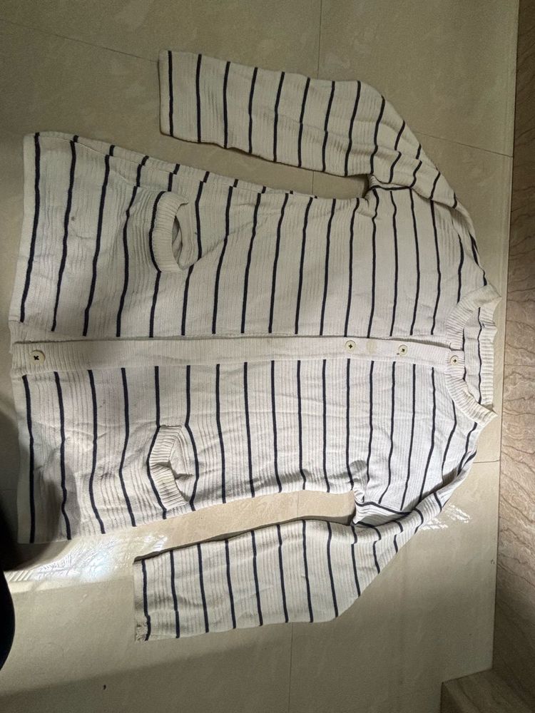 Classic Nautical Striped Knit Cardigan with Front