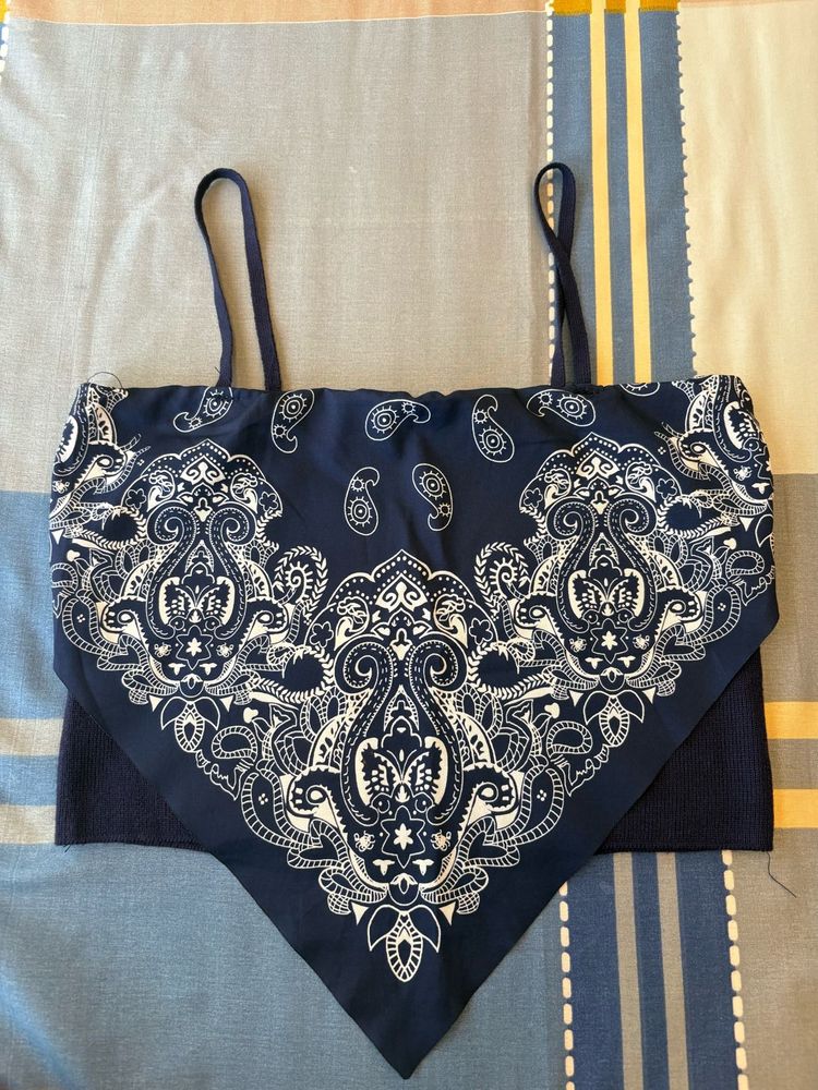Navy Blue Bandana Crop Top