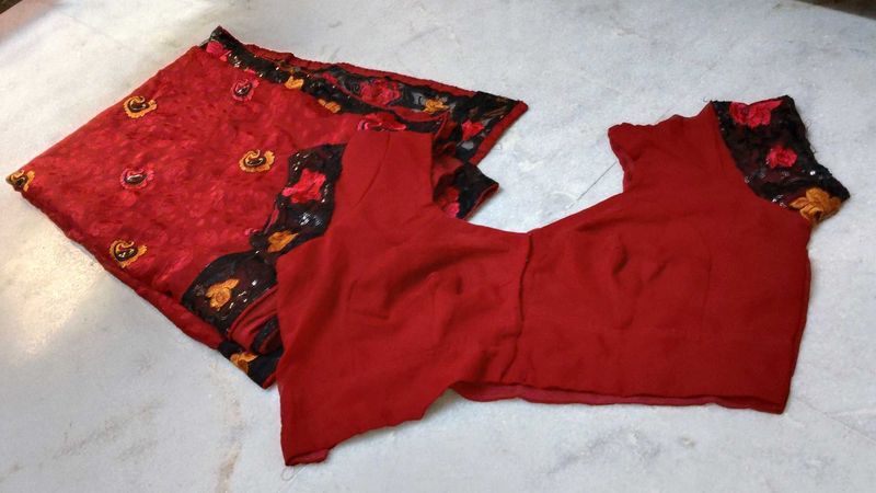 Maroon Saree with Embellished Blouse
