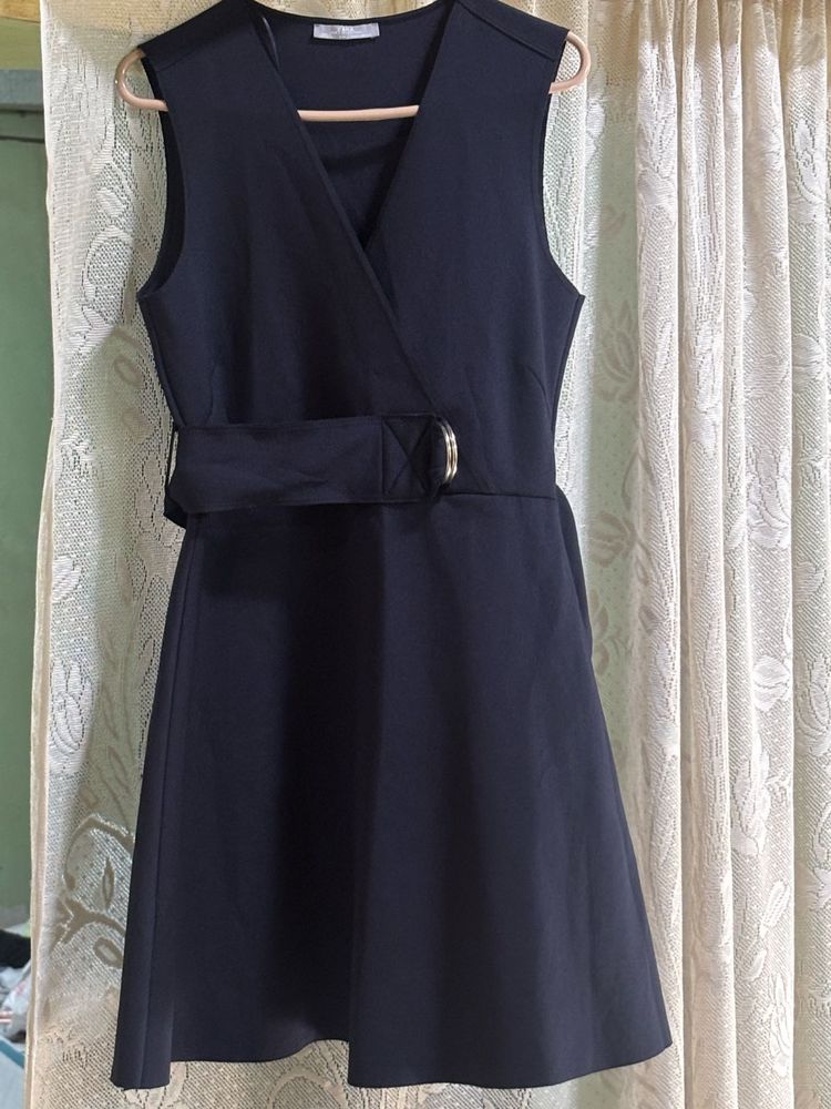 Sleeveless Zara Navy Blue Wrap Dress