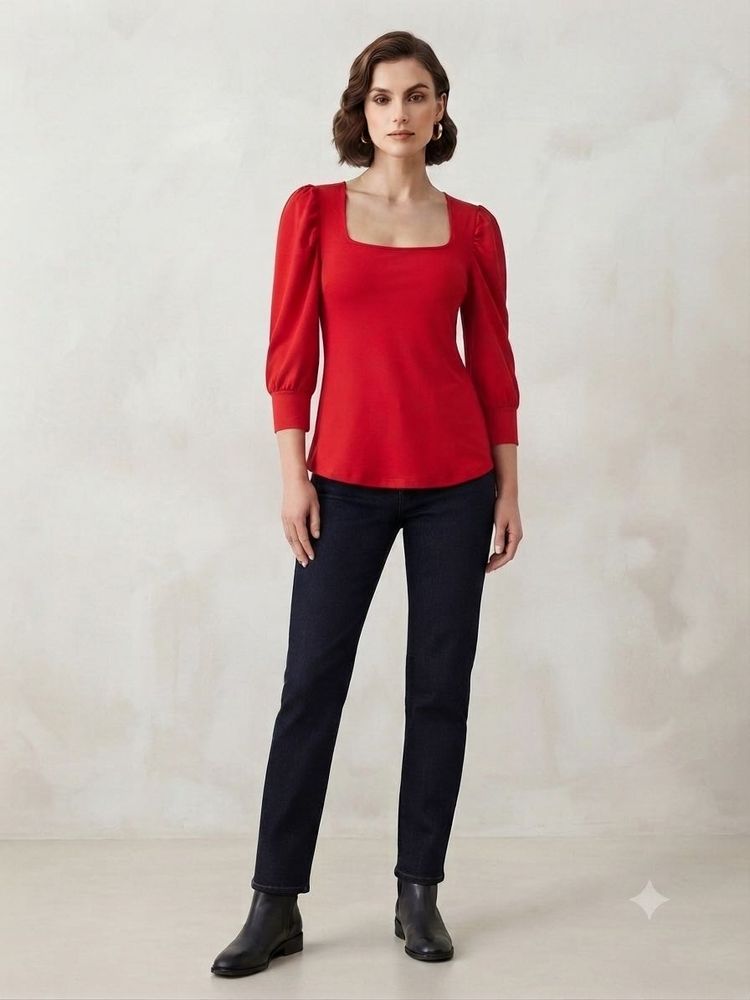 Square-Neck Puff-Sleeve Top