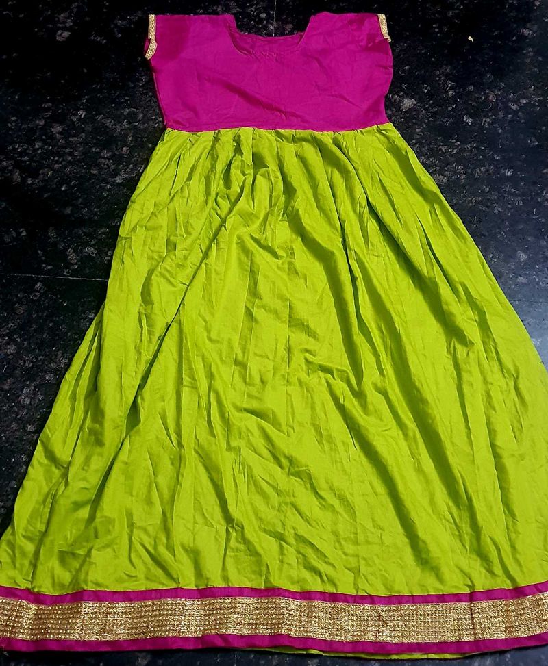 Vibrant Pink &amp; Lime Green Indian Anarkali Dress