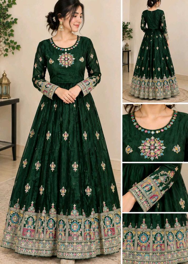Exquisite Emerald Green Embroidered Gown