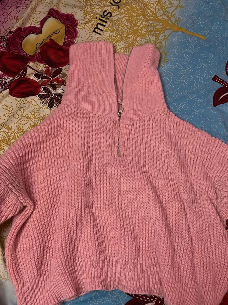 💕oversized Pink Knit High Neck Pullover💕