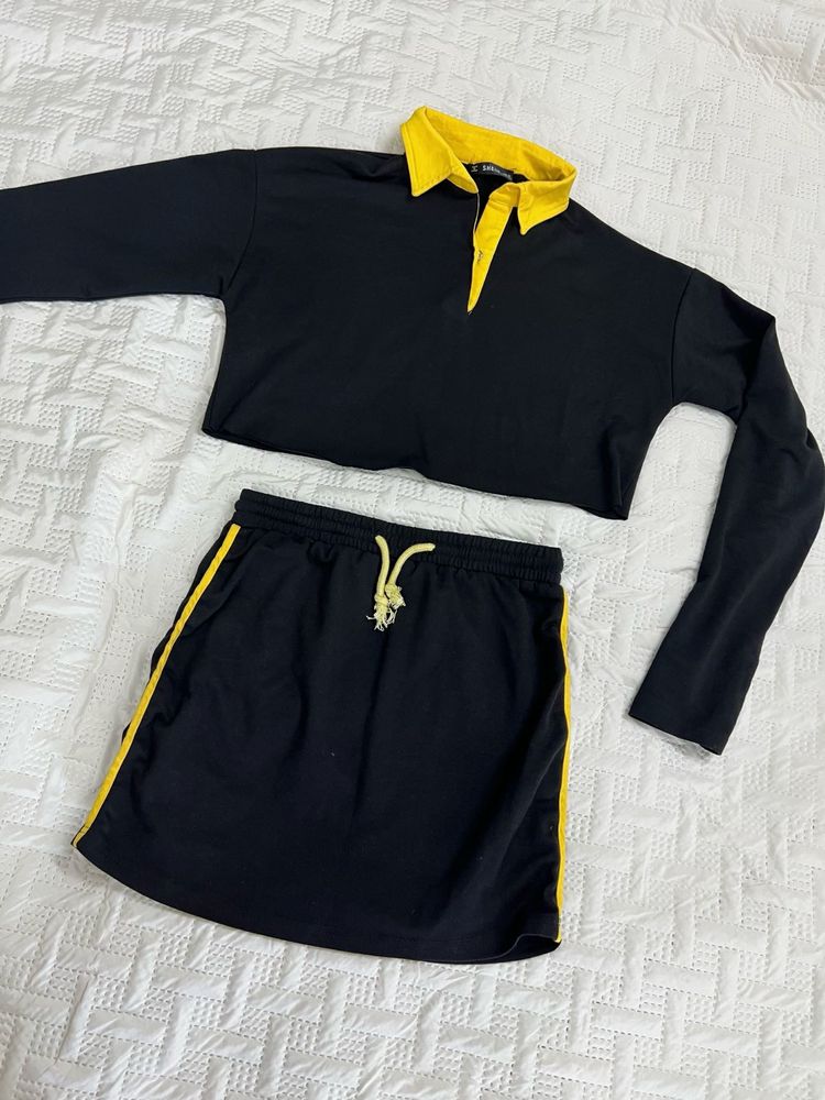 Black &amp; Yellow Cropped Top &amp; Skirt Set