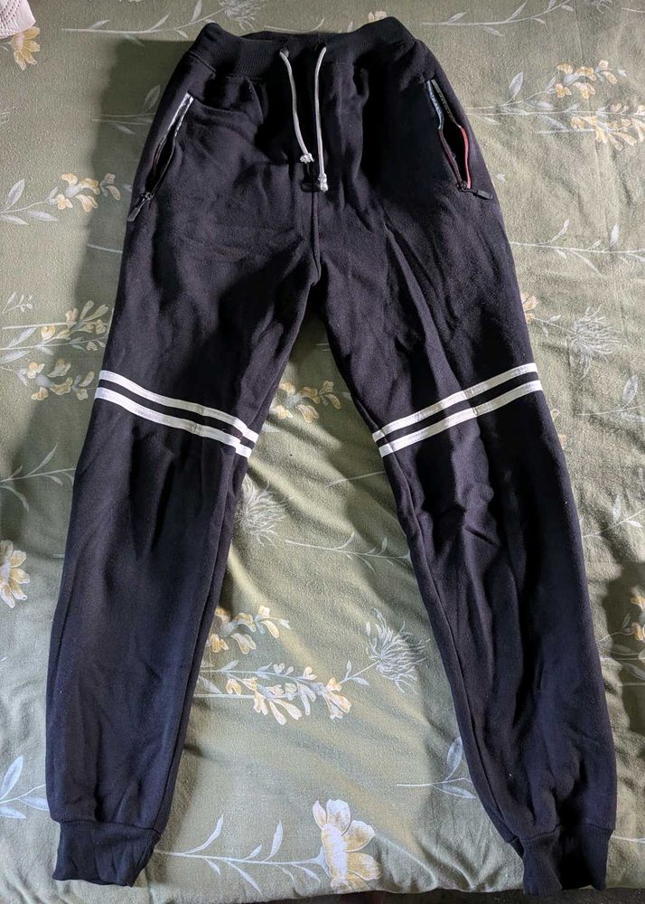 Black Fleece Joggers with White Stripes | Winter J
