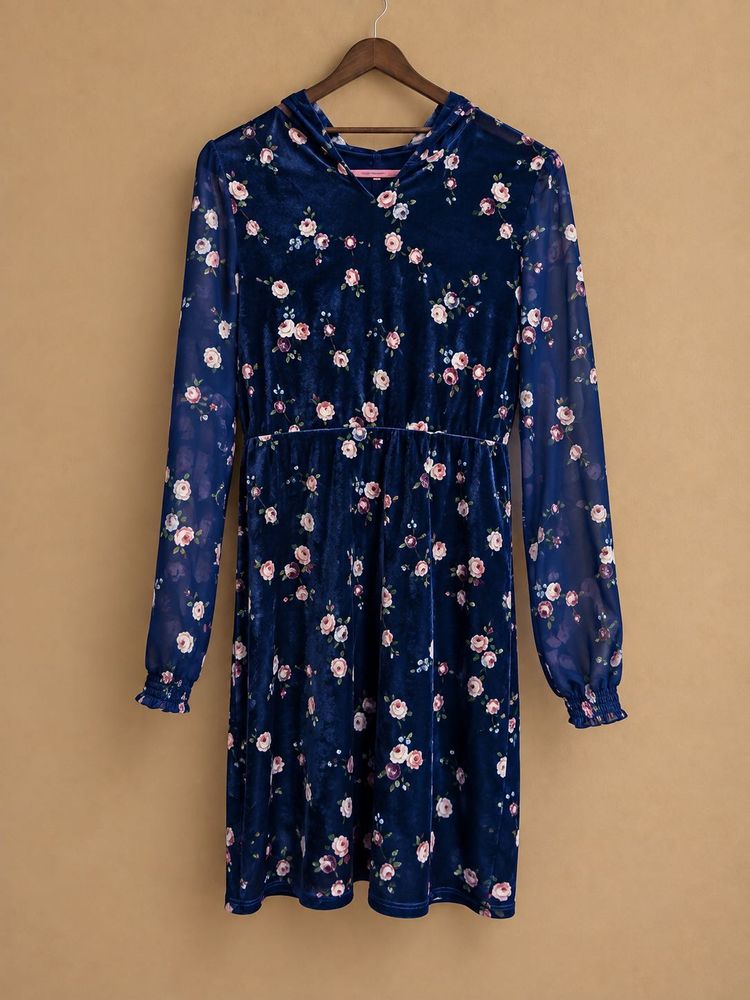 Velvet high neck Floral Dress