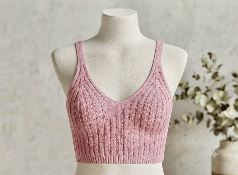 Pink Ribbed Knit Crop Top