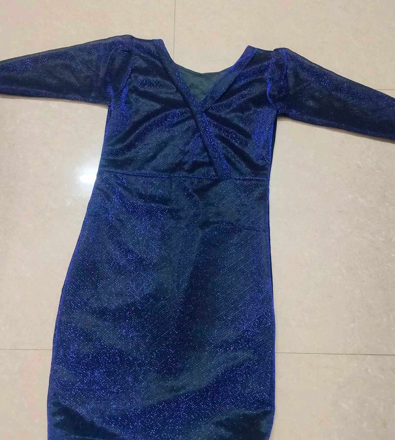 Sparkly Blue V-Neck Dress