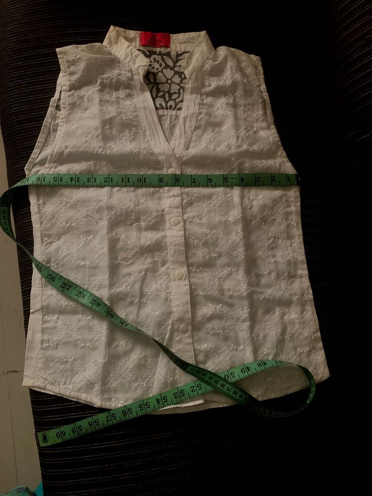 Elegant White Embroidered Sleeveless  topKurta Top