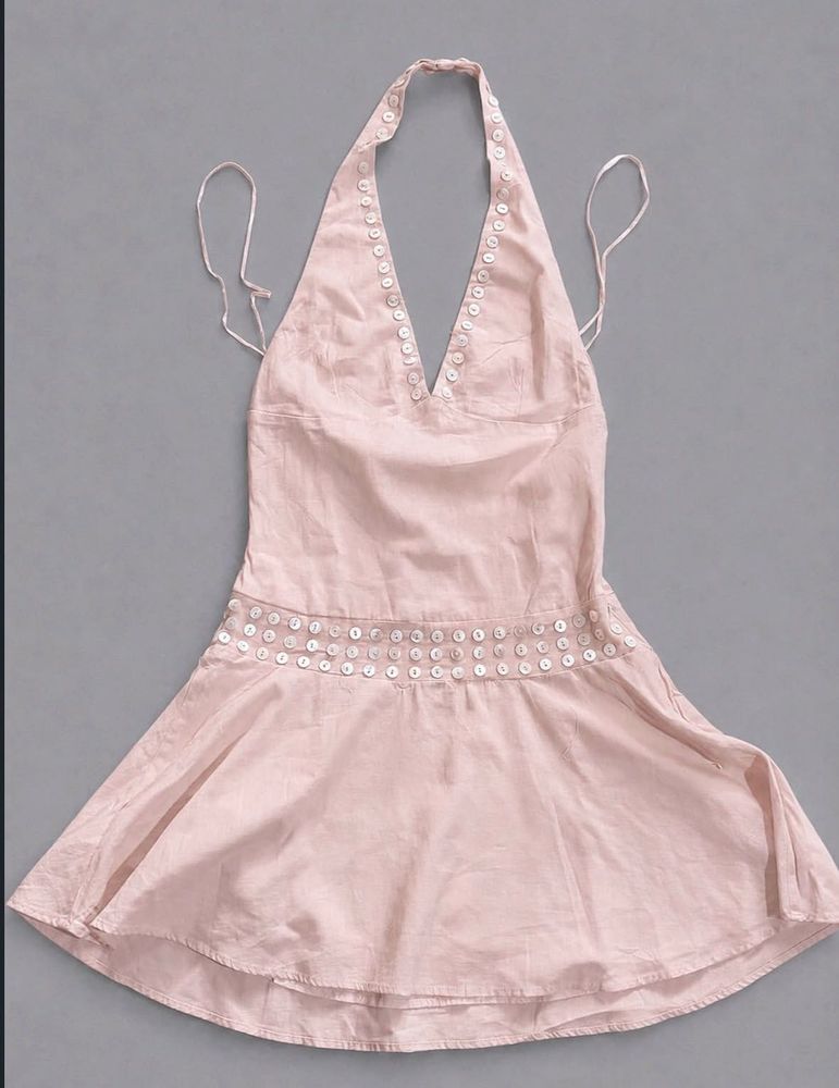 Pink Halter Neck Sequin Dress