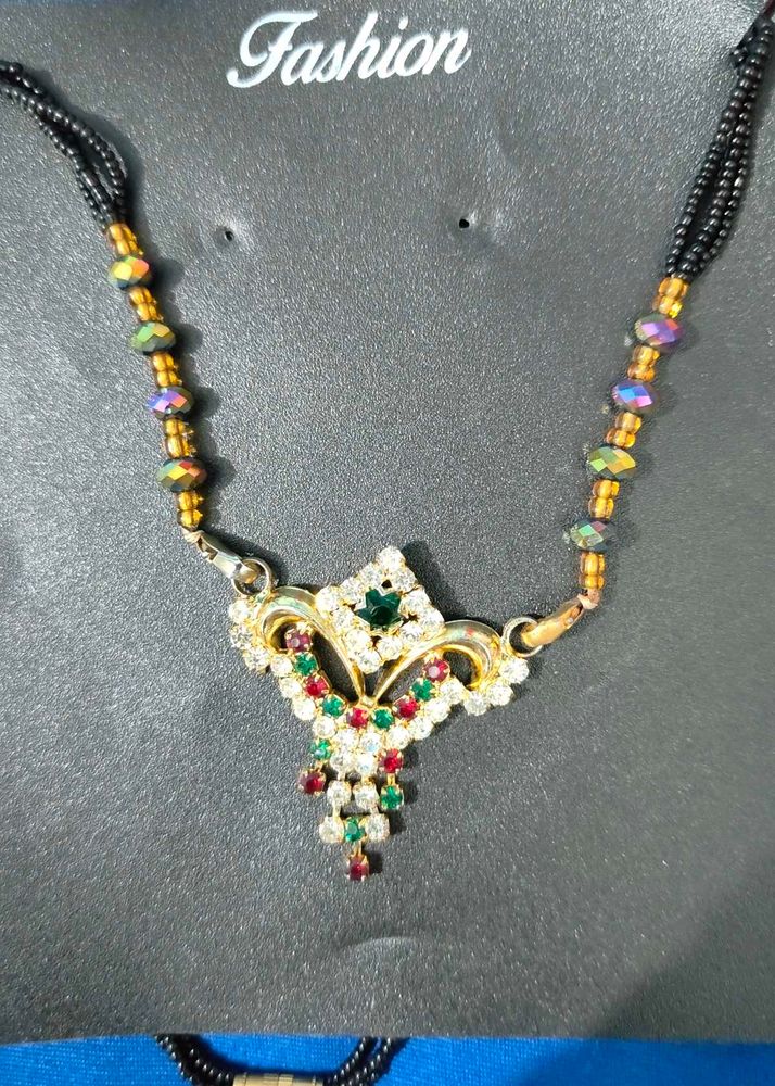Traditional Black Beads Silver Tone Mangalsutra