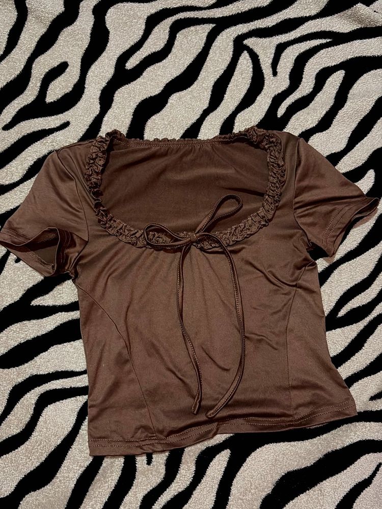 Brown Ruffle Top