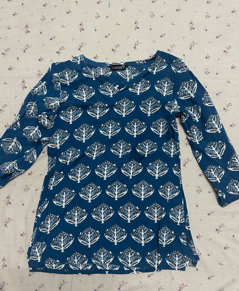 Blue Leaf Print Kurta