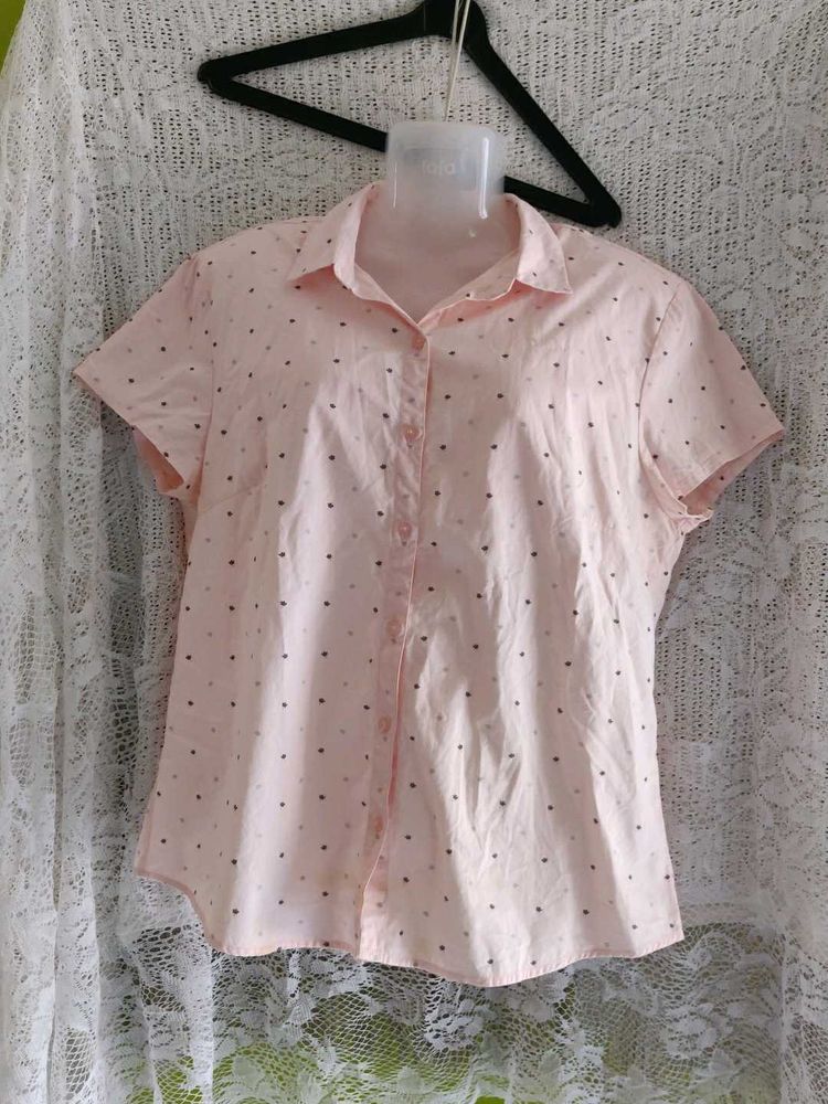 Cute Pink Polka Dot Button-Up Shirt