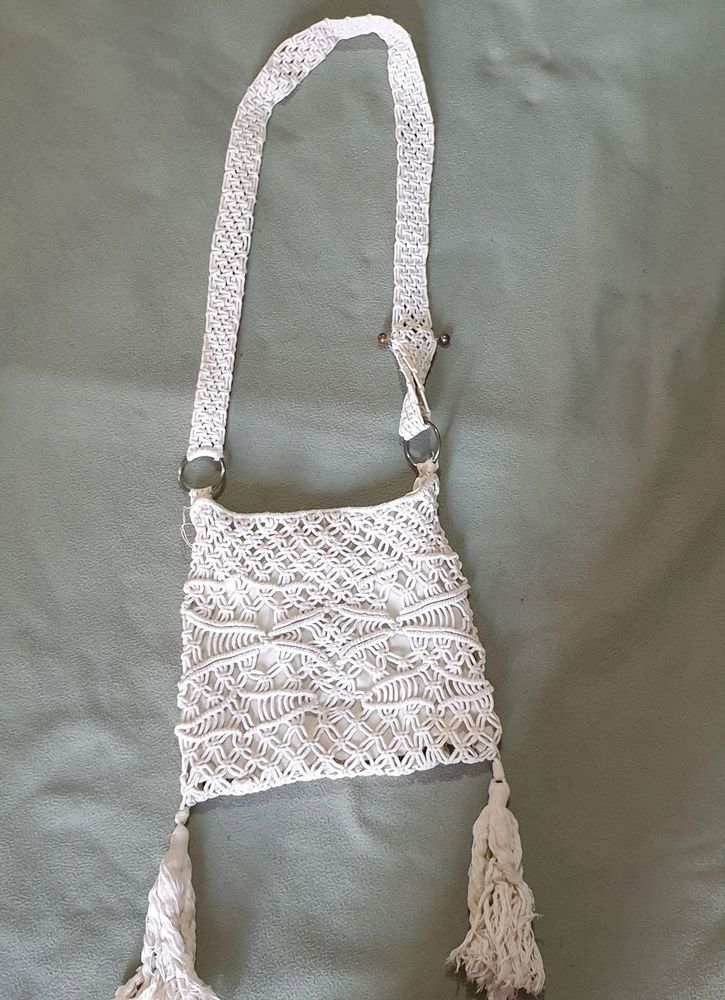White Macrame Shoulder Bag