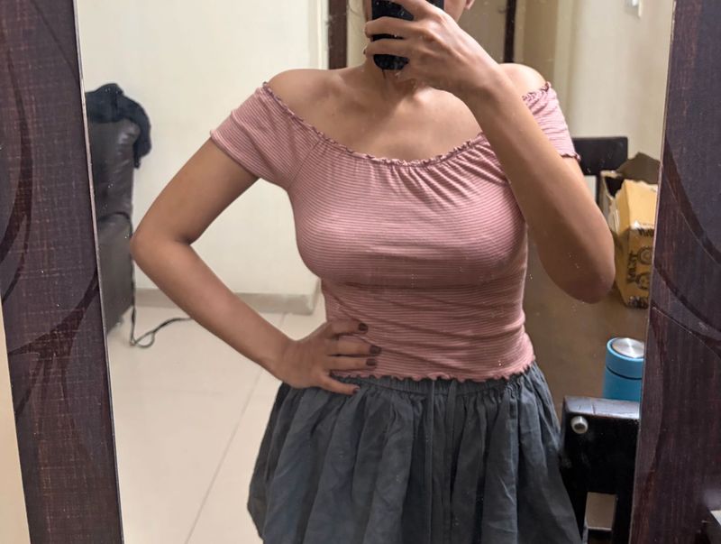Pink Striped Off-Shoulder Top