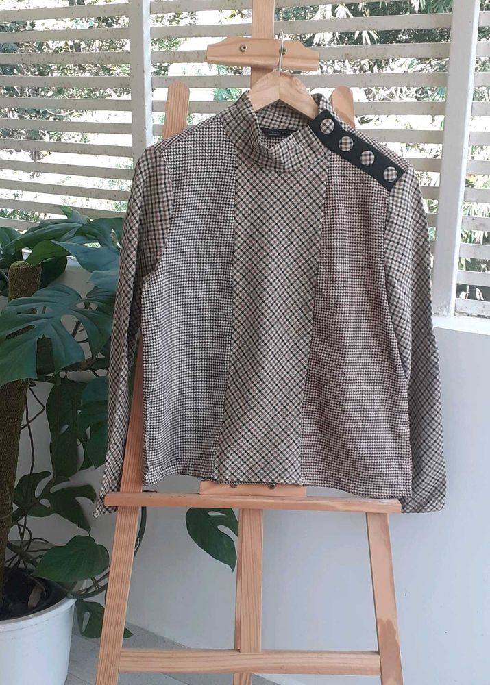 ZaRA Vintage Checkered Long Sleeve Top